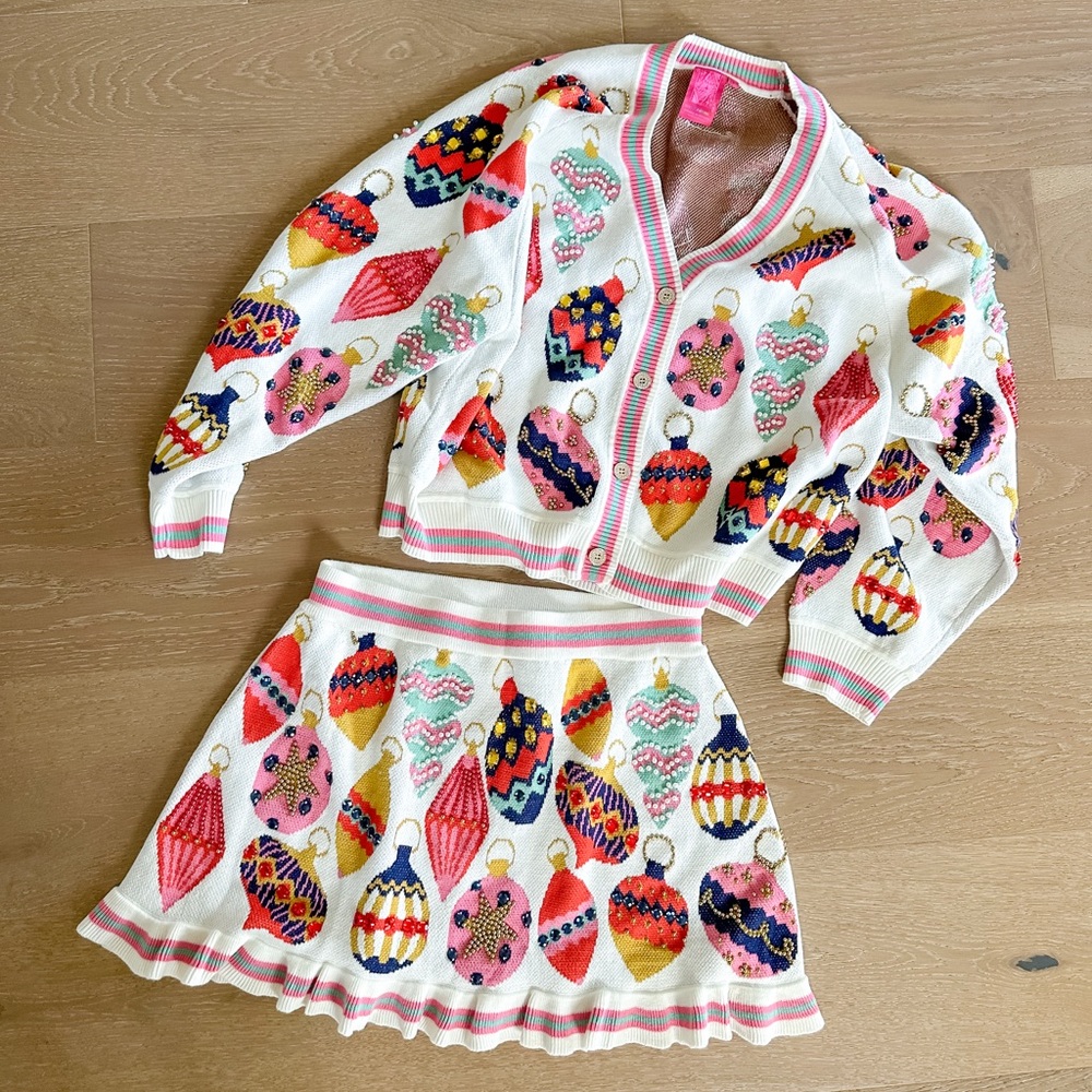 Queen of Sparkles Ornaments Knit Cardigan and Skirt